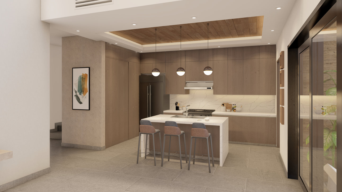 Renderizado 3D Interior de Cocina