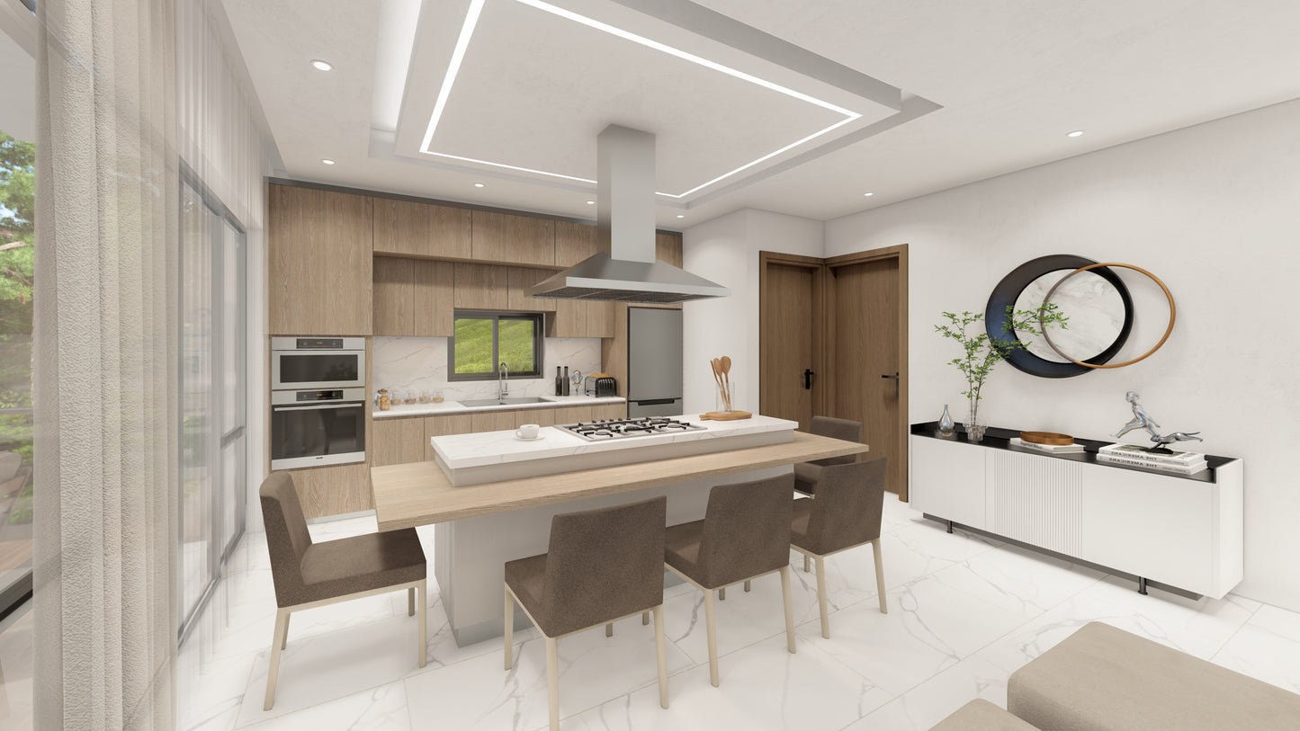 Renderizado 3D Interior de Cocina