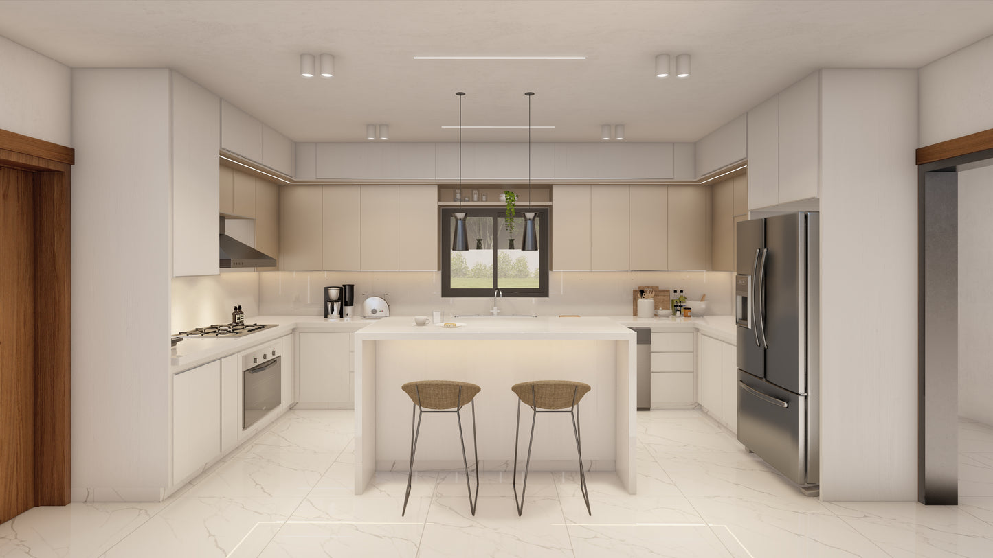 Renderizado 3D Interior de Cocina