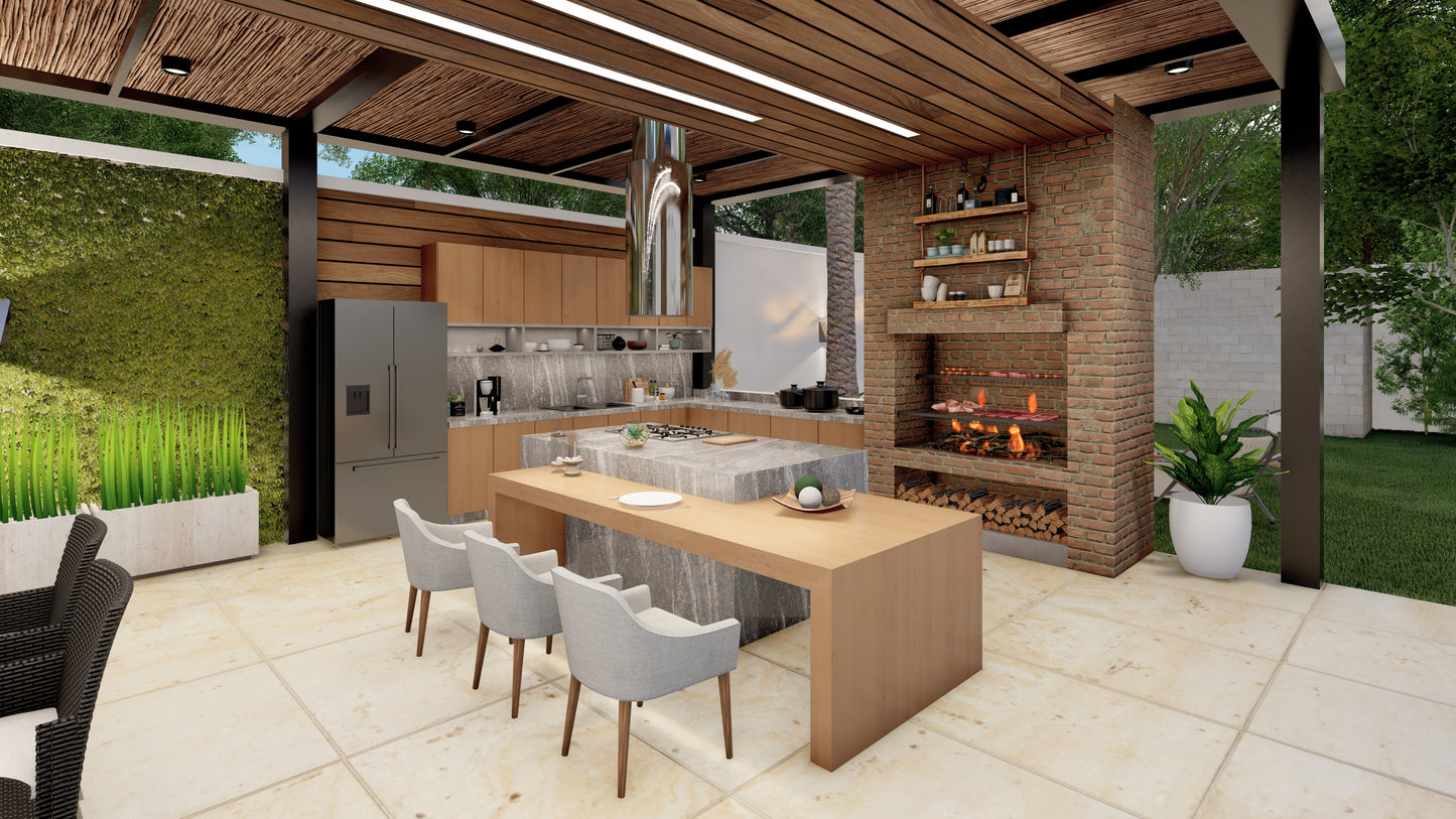 Renderizado 3D Interior de Cocina